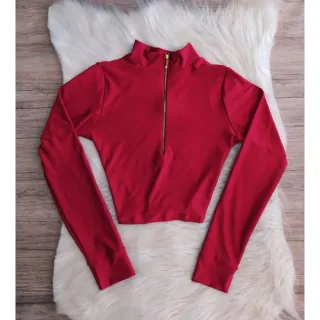 Blusa Manga Longa Cropped com Gola Alta e Zíper - Inverno - Fúcsia
