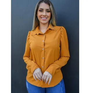 Moda Inverno: Camisa Feminina Social Manga Princesa/Bufante - Tendência - Verde Escuro