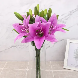 Flor de Seda Lírio Artificial Simulação Perfume Suporte Curto Casa Decoração Falso - Deep Pink