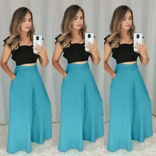 Pantalona Feminina em viscolinho P/M/G - vinho-sem cinto