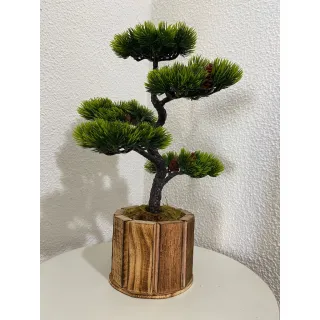 Vaso Cerâmica Bonsai Artificial Grande - Folhas Realistas - vaso em madeira