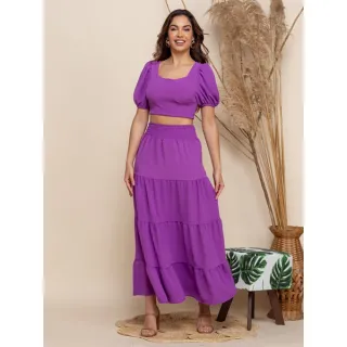 Blusinha princesa conjunto feminina saia longa - Azul acinzentado