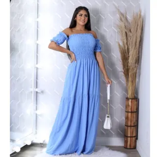 Moda Evangélica Vestido Longo Ombro a Ombro Viscolinho Ciganinha Veste 36 ao 46 Com Forro - Vermelho