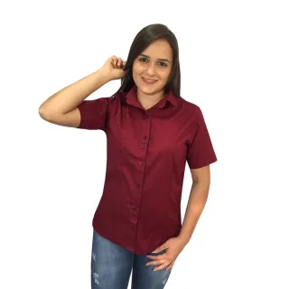 Promoção Camisa Social Feminina Manga Curta - Azul Royal
