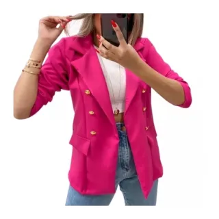 Moda Super Lindo Blazer Feminino em Alfaiataria com Botão - Preto