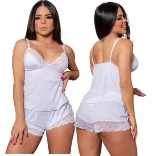 Pijama Sexy Feminino Com Renda - Short Doll Baby Dol - Pink