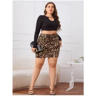 Moda poderosa: Saia curta onça selvagem para mulheres - Preta
