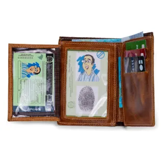 Couro Legítimo Carteira Vertical Masculina 6 Cartões CNH RG - MARROM CLARO-GAMB