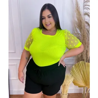 Blusa Moda Evangélica Plus Size com Manga Princesa, Barata e Estilosa Tule - Avelã