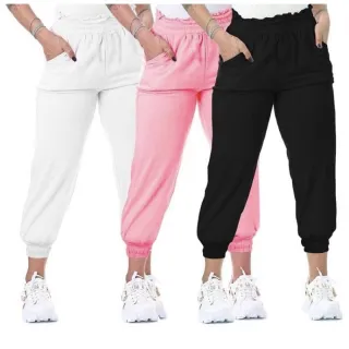 Cós Alto Calça Jogger Feminina de Moleton Flanelado Grosso - Pink