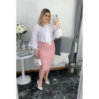 Lançamento Top Saia Midi Social Chique Cristã Secretária Escritório - Rosa