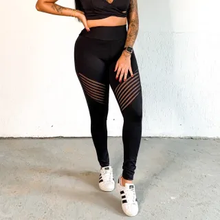 Legging Fitness Estilosa com Tela Transparente - Academia - M