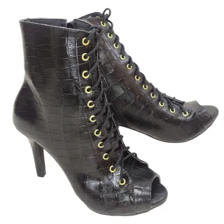 Promoção Bota Ankle Boot Feminina Cano Curto Preta e Marrom Café - Preta Sude