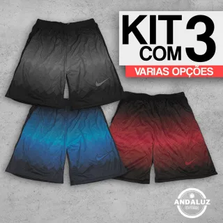 Bermuda Shorts Colorido Futebol Academia - Kit com 3 unidades