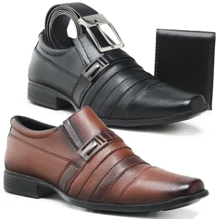 Formal Elegante Sapato Social Masculino Valesconi para Dia a Dia Trabalho - PRETO/CASTOR