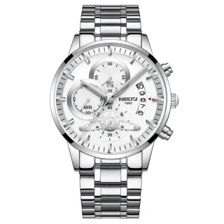 Relógio de pulso masculino NIBOSI luxo à prova d'água cronógrafo dourado ouro branco - preto prata