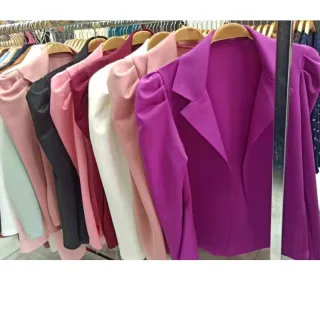 Terninho Social Feminino Aberto Neoprene Blazer Curto MAGA BUFANTE - Azul