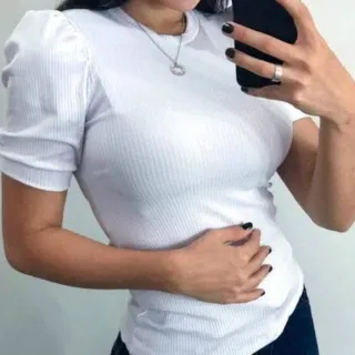 Blusinha Canelada Manga Curta Feminina - Princesa, Tamanho Único - Azul Marinho