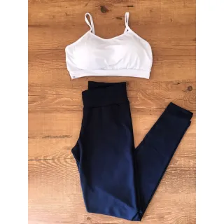 Legging Suplex Fitness Feminina com Top Alcinha - Conjunto Academia (COMPRE CONFORME SUAS MEDIDAS) - PRETO M