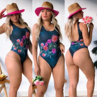 Moda Praia Feminina - Maiô Elástico nas Costas - Onça Moldura