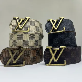 Liso Importado Unissex Xadrez Couro Social Cinto - Dourado - Marrom