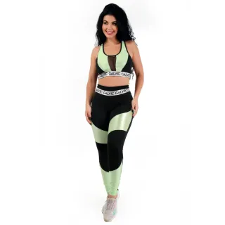 Top Elástico + Conjunto Calça Legging Detalhe Fitness Academia - PR-VERDE