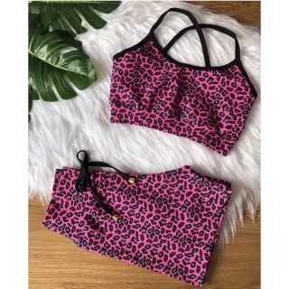 Conjunto Fitness Feminino Alcinha e Short com Cordinha - Rosa rosa bebê