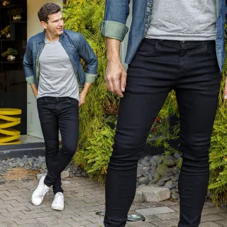 Calça Skinny Jeans Premium Masculina Preta com Lycra