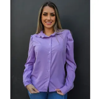Moda Inverno: Camisa Feminina Social Manga Princesa/Bufante - Tendência - Verde Escuro