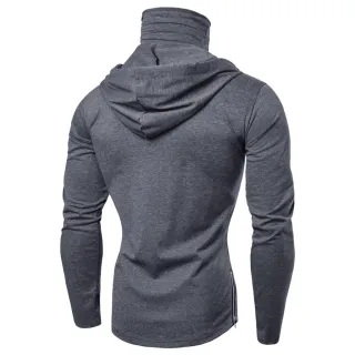 Camisa Esportiva Masculina de Botão com Capuz e Manga Comprida - Preto