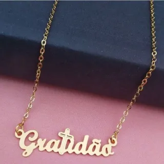 Promoção Colar Feminino Gratidão Folheado A Ouro - Corrente Dourada - Fúcsia