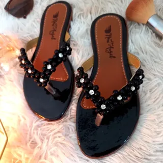 Rasteirinha Feminina Confortável com Pedraria e Strass - Lançamento - COBRE - BORDADO