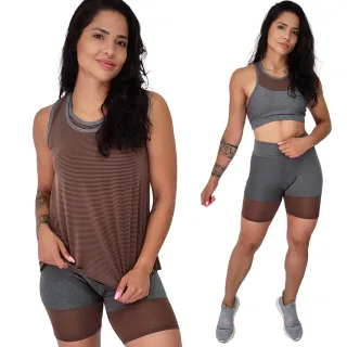 Roupa Academia Camiseta Regata Bermuda Fitness Top Bojo 3 Peças - Azul