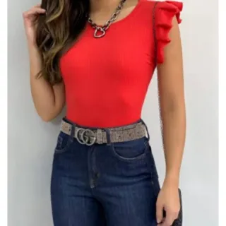 Manga Babado Blusinha Canelada - Único