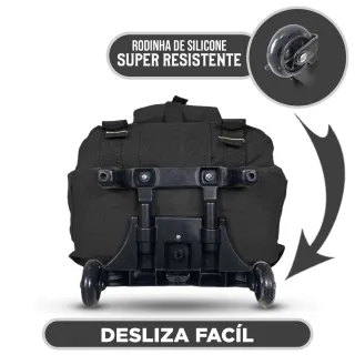 Lançamento: Mochila Escolar Reforçada de Lona com Rodinhas - Bege