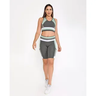 Top e bermuda para academia b301 - Conjunto fitness - Preto e Verde Neon