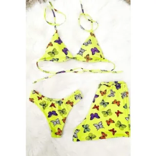 Biquíni Trio Asa Delta com Bojo - Conjunto Borboleta e Playboy - Militar