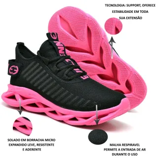 Lançamento Tênis Evoltenn Feminino Easy Style Preto Pink - Verde