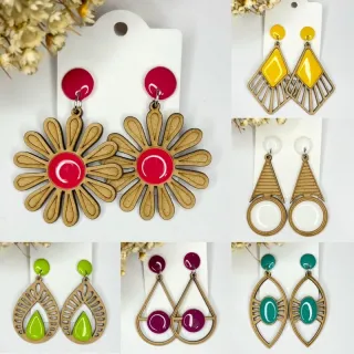 Feminino Brinco Madeira Mdf com resina - A15