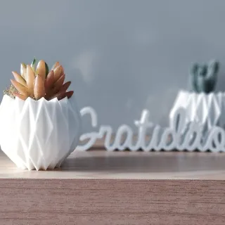 Palavra Gratidão e Kit Vaso Origami - Cobre