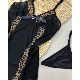 Conjunto Sensual: Camisola Transparente com Calcinha Fio Dental - Sex Shop - Conforme disponibilidade