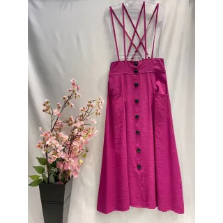 Saia com suspensório midi YY8215 - Botões, bolsos e reguláveis - Verde