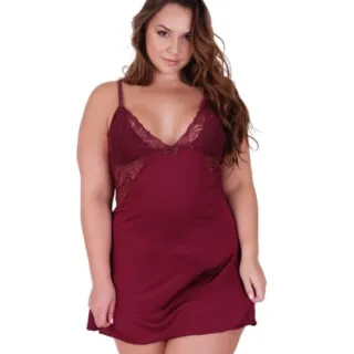 Pijama Feminino Camisola Plus Size Renda Noite Linha - 52