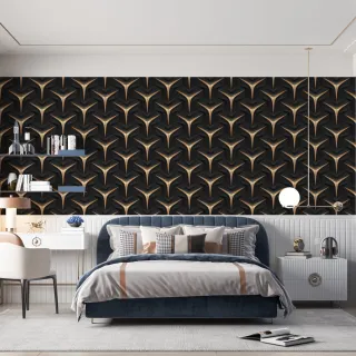 Papel de Parede Geométrico Preto e Dourado 3D - Efeito Praia, Sala e Quarto - Único