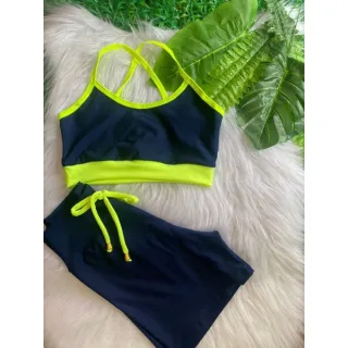 Top Alcinha fitness feminino e Conjunto de Academia Short com cordinha - VERDE COM BRANCO