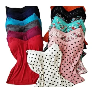 Kit 5 Blusas Femininas Regata Alça Lisa e Estampada com Bojo - Detalhe Renda Básica - sortidas uma de cada cor