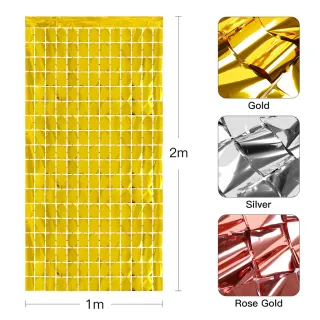 Decoração de Parede para Festas - Painel Metalizado Quadradinha - Preto