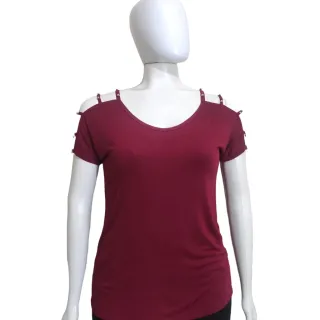 Blusinha Plus Size Manga Curta Tira Vazada Viscolycra Pérola Metalizada GG 44/48 - Rosa