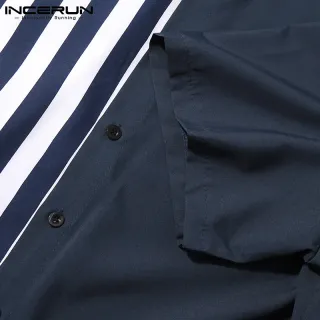 Camisa de Verão Masculina Listrada com Botão de Meia Manga - Estilo Costuras Incríveis - Preto PRETO PRETO PRETO