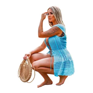 Manga Curta Aberta Babado Praia - Saída de Banho - Coral